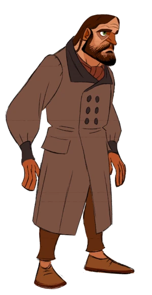 Our hero, Claude in a brown coat